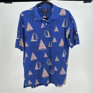 Croft & Barrow Royal‎ Men's Medium Polo Shirt Sailboats Nautical 100% Cotton Vtg